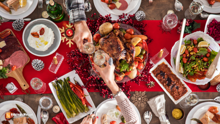 a table set with a holiday meal
