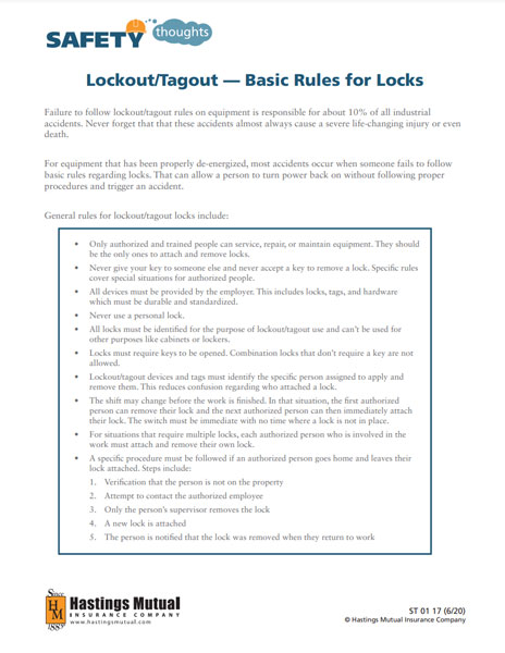 Lockout/Tagout — Basic Rules for Locks thumb