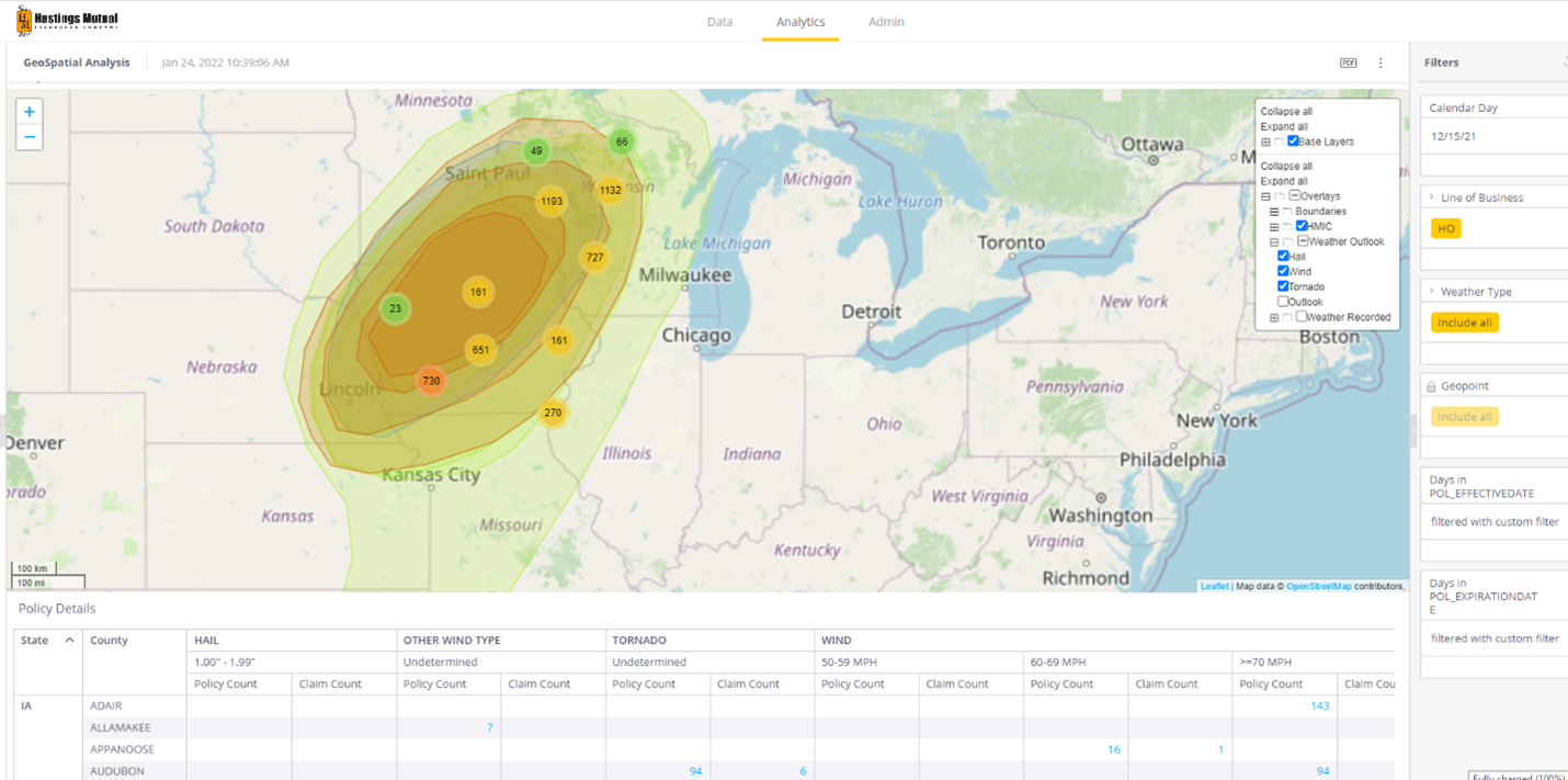 Interactive weather exposures map screenshot