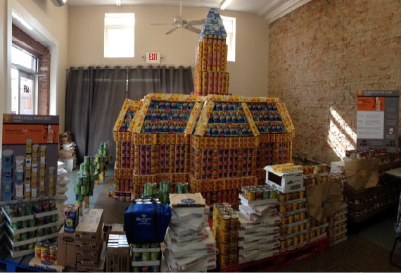 castle made out of canned goods