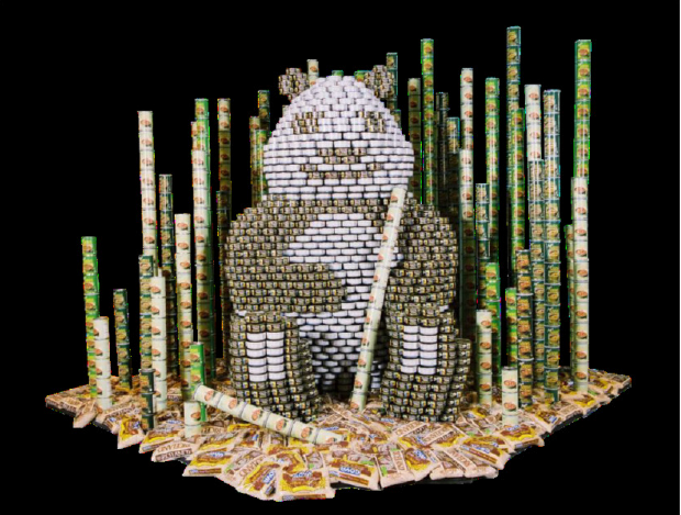 panda made out of canned goods