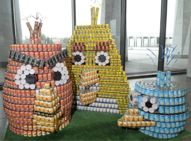 angry birds made out of canned goods