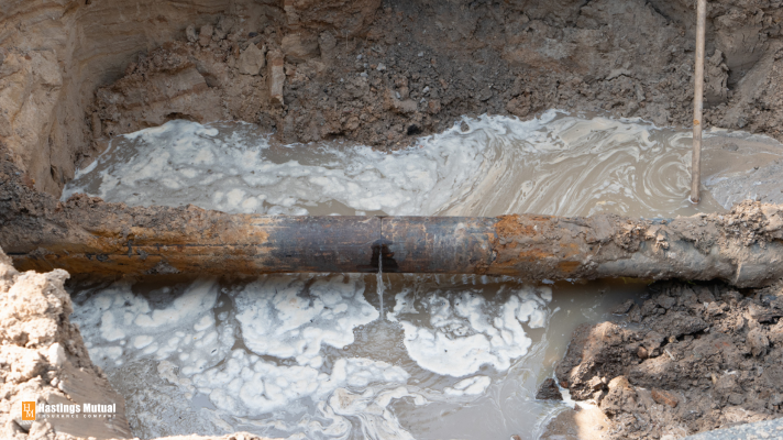 rusty underground water line leaking