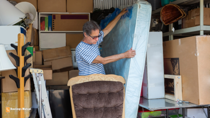man holding mattress in self storage unit