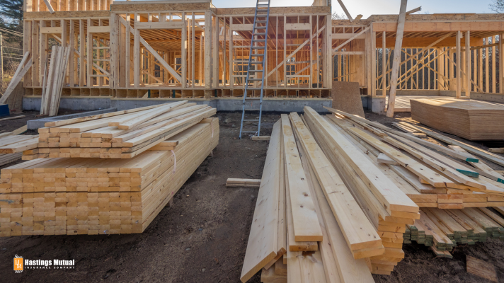 stacks of lumber for framing a house