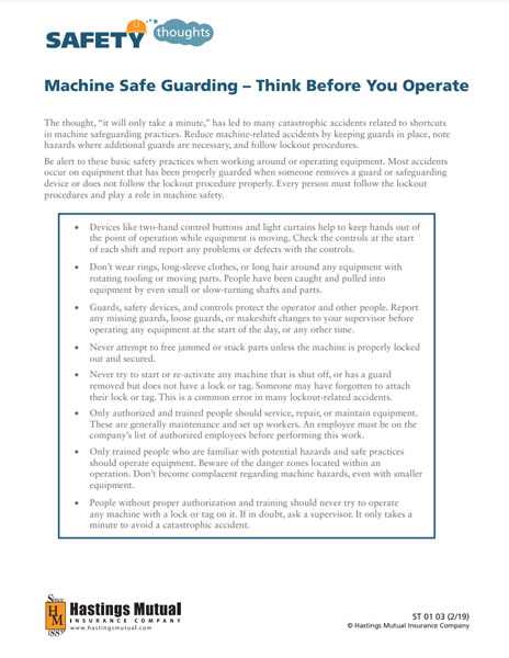 Machine Safe Guarding – Think Before You Operate thumb